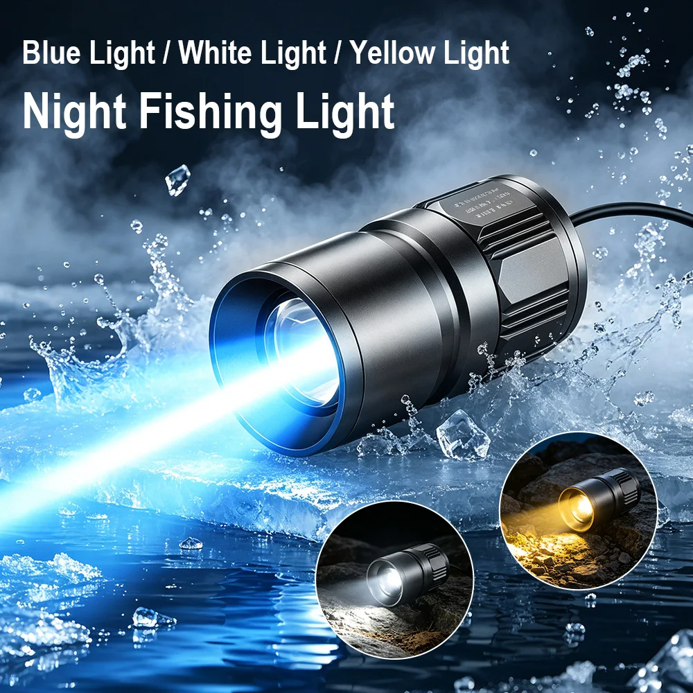 Outdoor Hunting Bike - BORUiT 10W Helle Zoom-Nachtfischlampe 3-Farben-LED-Angellampe Wasserdicht