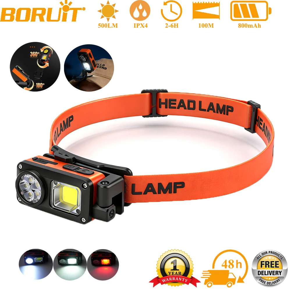 Outdoor Hunting Bike - BORUiT 500LM Sensor 5-Modus-Stirnlampe LED Winkelverstellbar