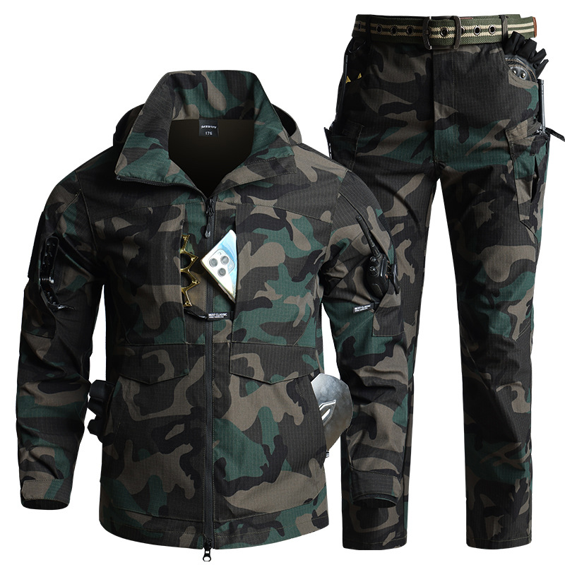 Hunting Outdoor Pants - Herren Tarnanzug-Set mit Kapuze, atmungsaktive Rip-Stop-Jacke